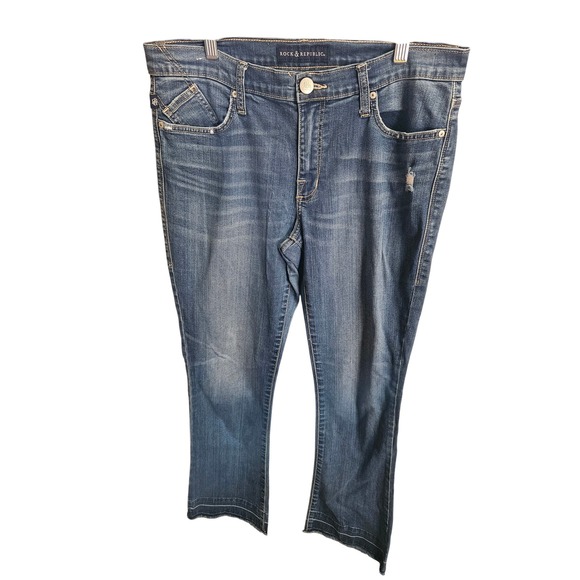 Rock & Republic Women's Denim Jeans Blue Distressed Detail Bootcut - Picture 1 of 6